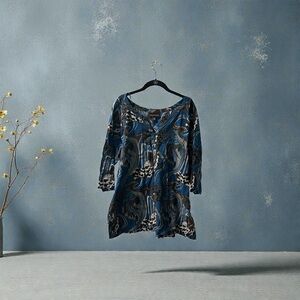 Dana Buchman Blue and Black Patterned Lightweight Bohemian Tunic XLm
